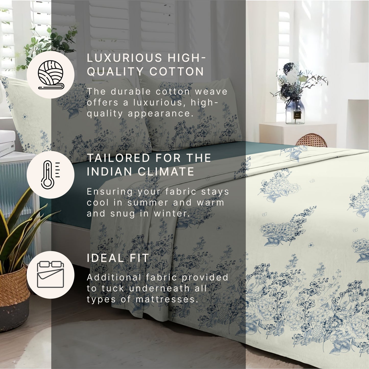 Petal & Twig (Teal Blue) The Elegance Collection Cotton King Size Bedsheet