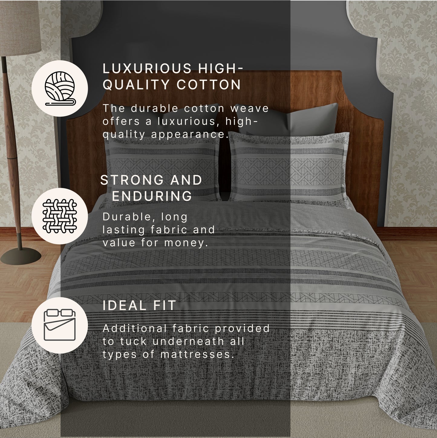 Strata (Grey) The Imperial Collection Cotton King Size Bedsheet