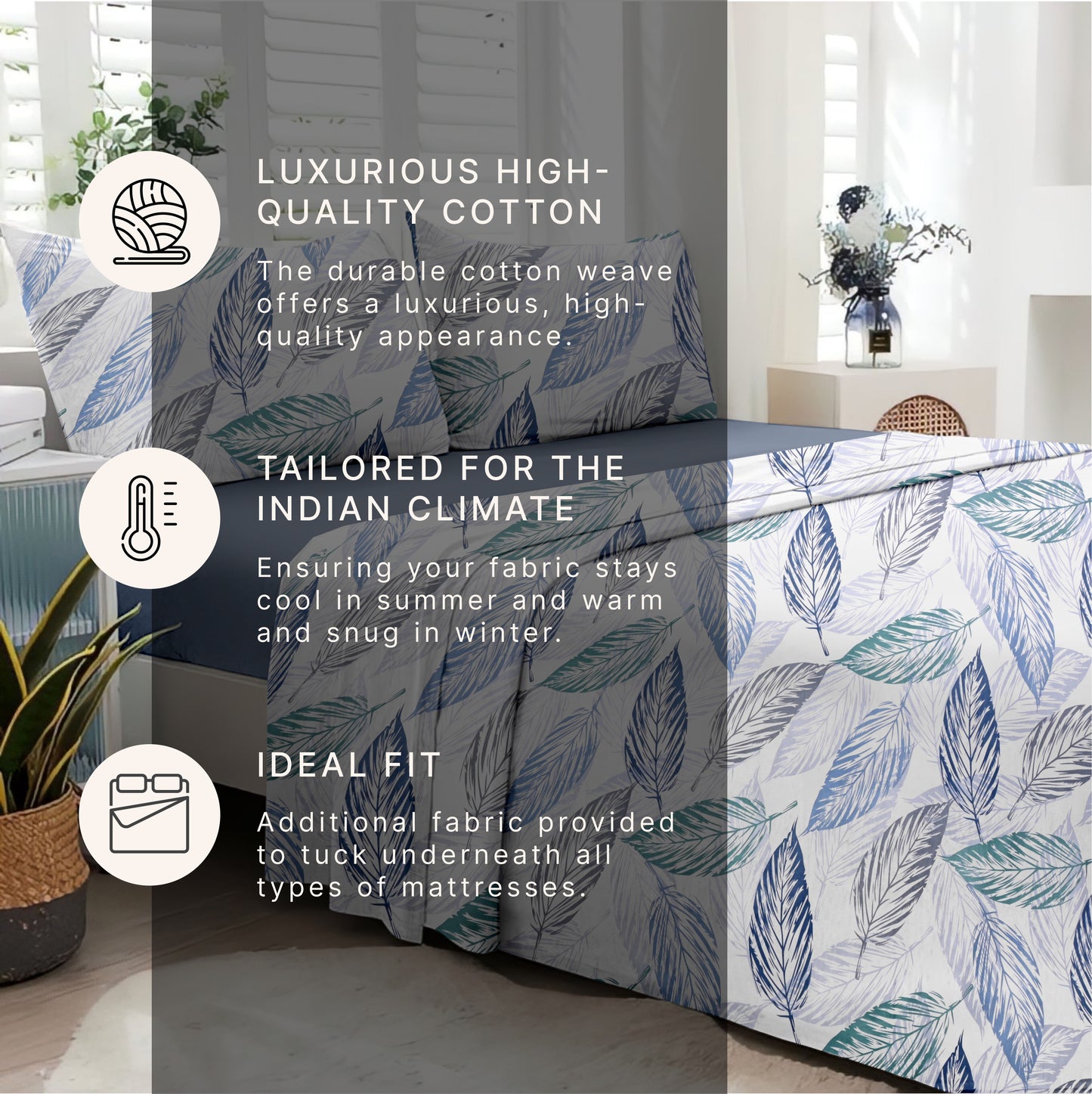 Leafy (Sea Blue & Blue) The Elegance Collection Cotton King Size Bedsheet