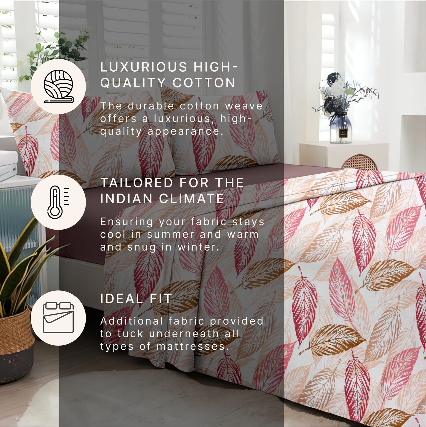 Leafy (Pink) The Elegance Collection Cotton King Size Bedsheet