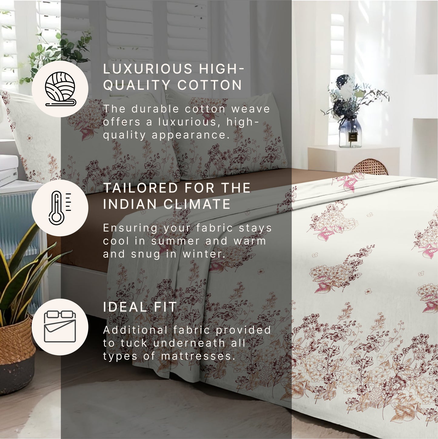 Petal & Twig (Maroon & Peach) The Elegance Collection Cotton King Size Bedsheet