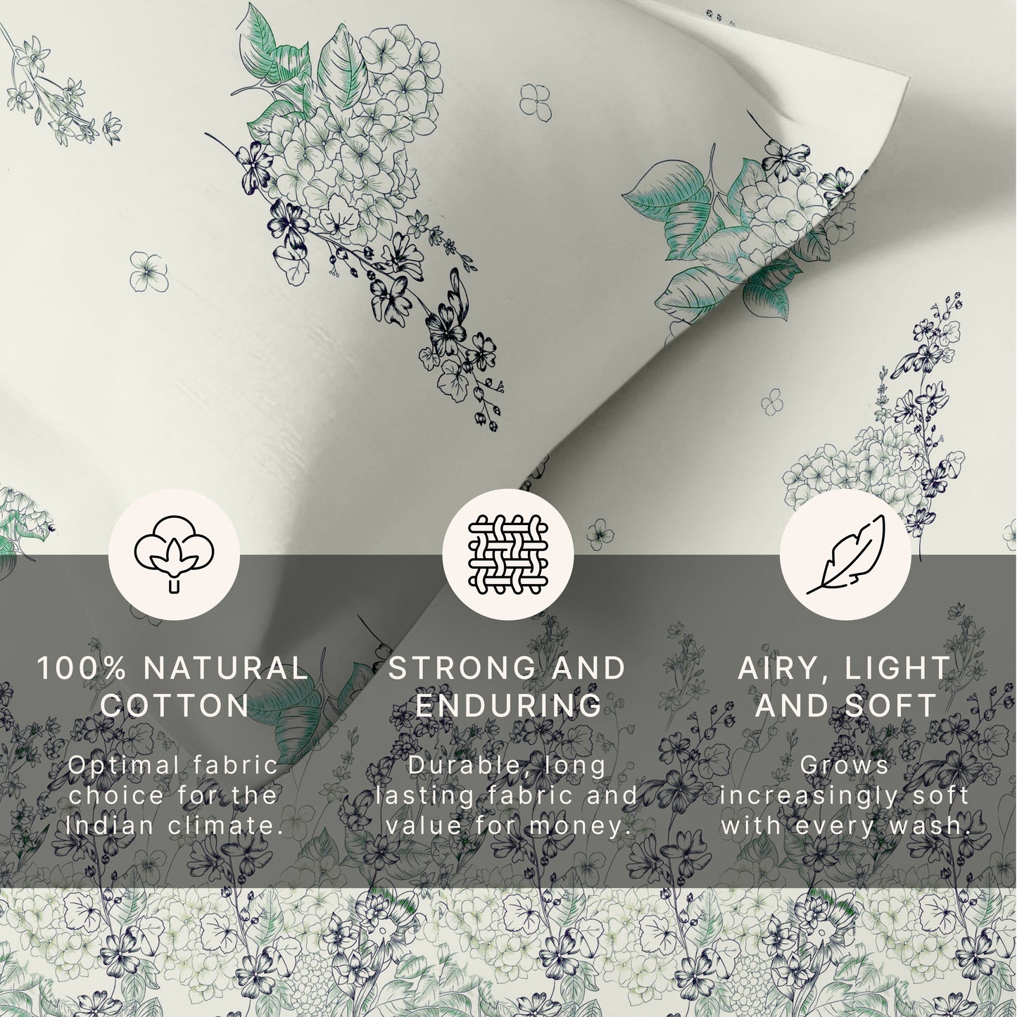 Petal & Twig (Sea Green) The Elegance Collection Cotton King Size Bedsheet