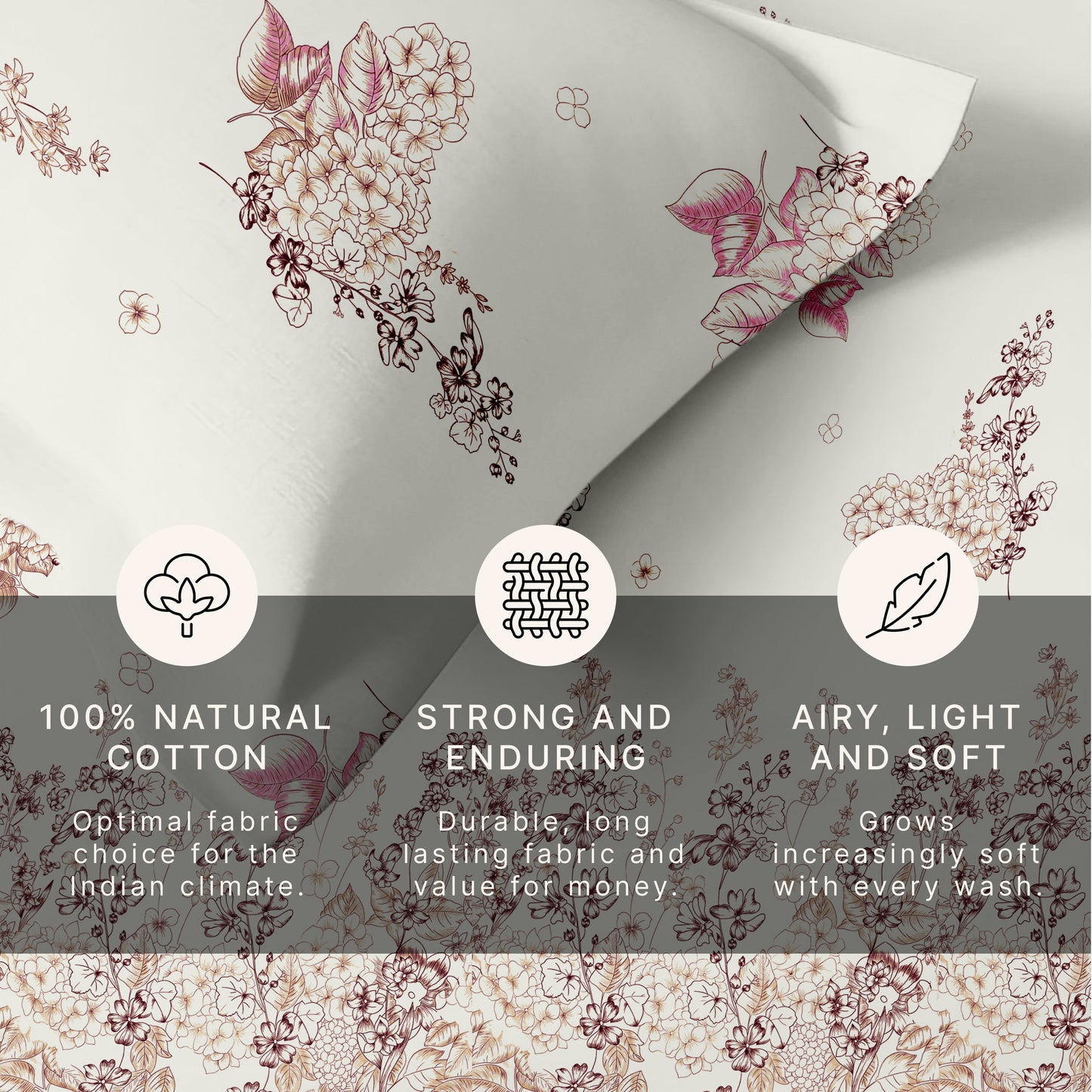 Petal & Twig (Maroon & Peach) The Elegance Collection Cotton King Size Bedsheet