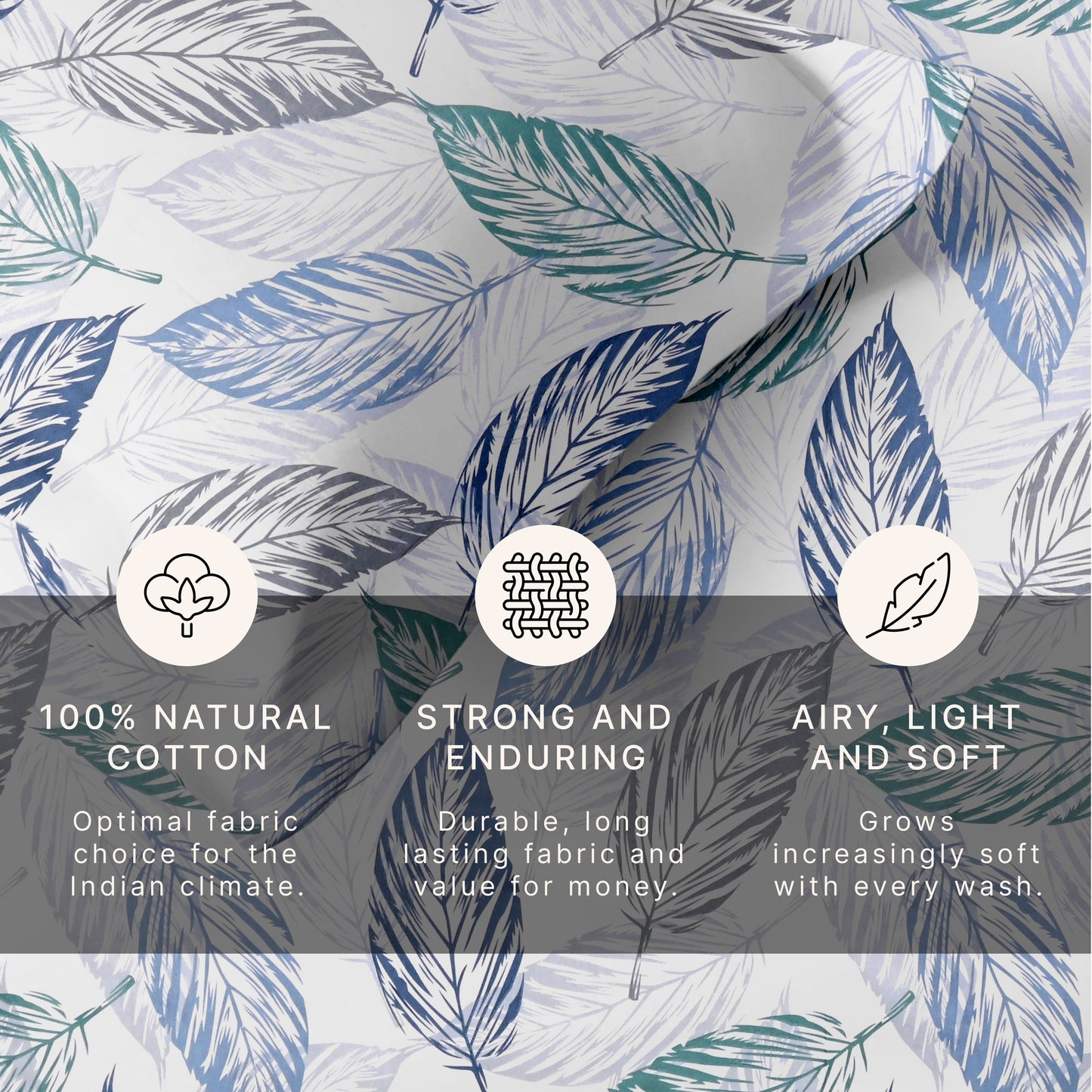 Leafy (Sea Blue & Blue) The Elegance Collection Cotton King Size Bedsheet