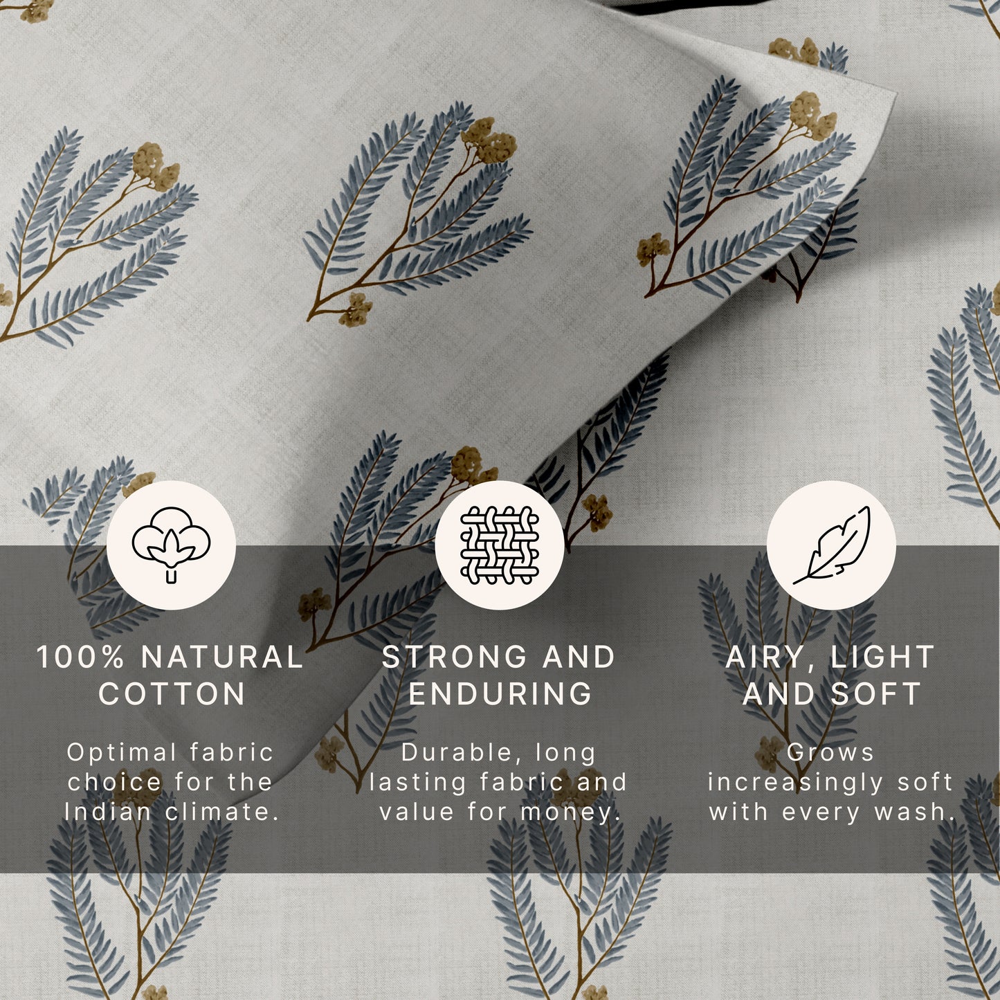 Blossom (Grey) The Elegance Collection Cotton King Size Bedsheet