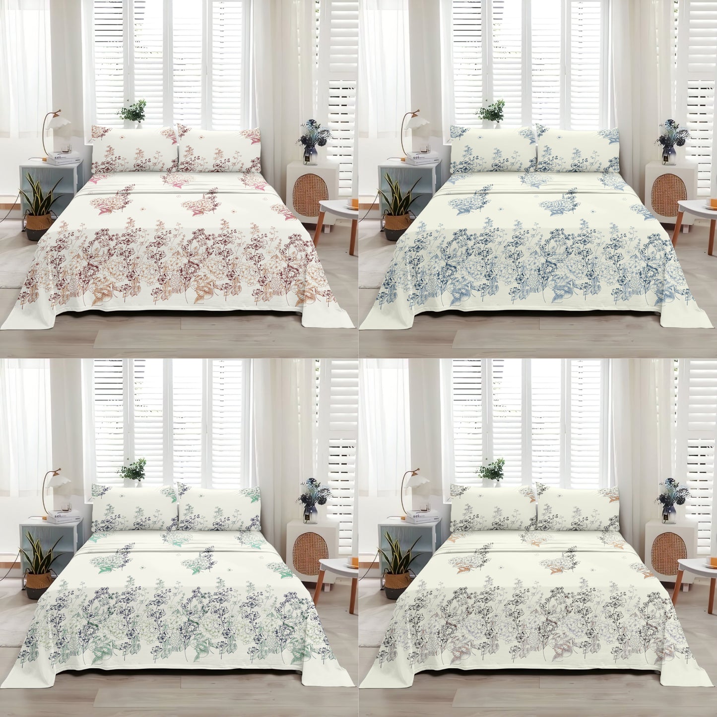 Petal & Twig (Teal Blue) The Elegance Collection Cotton King Size Bedsheet