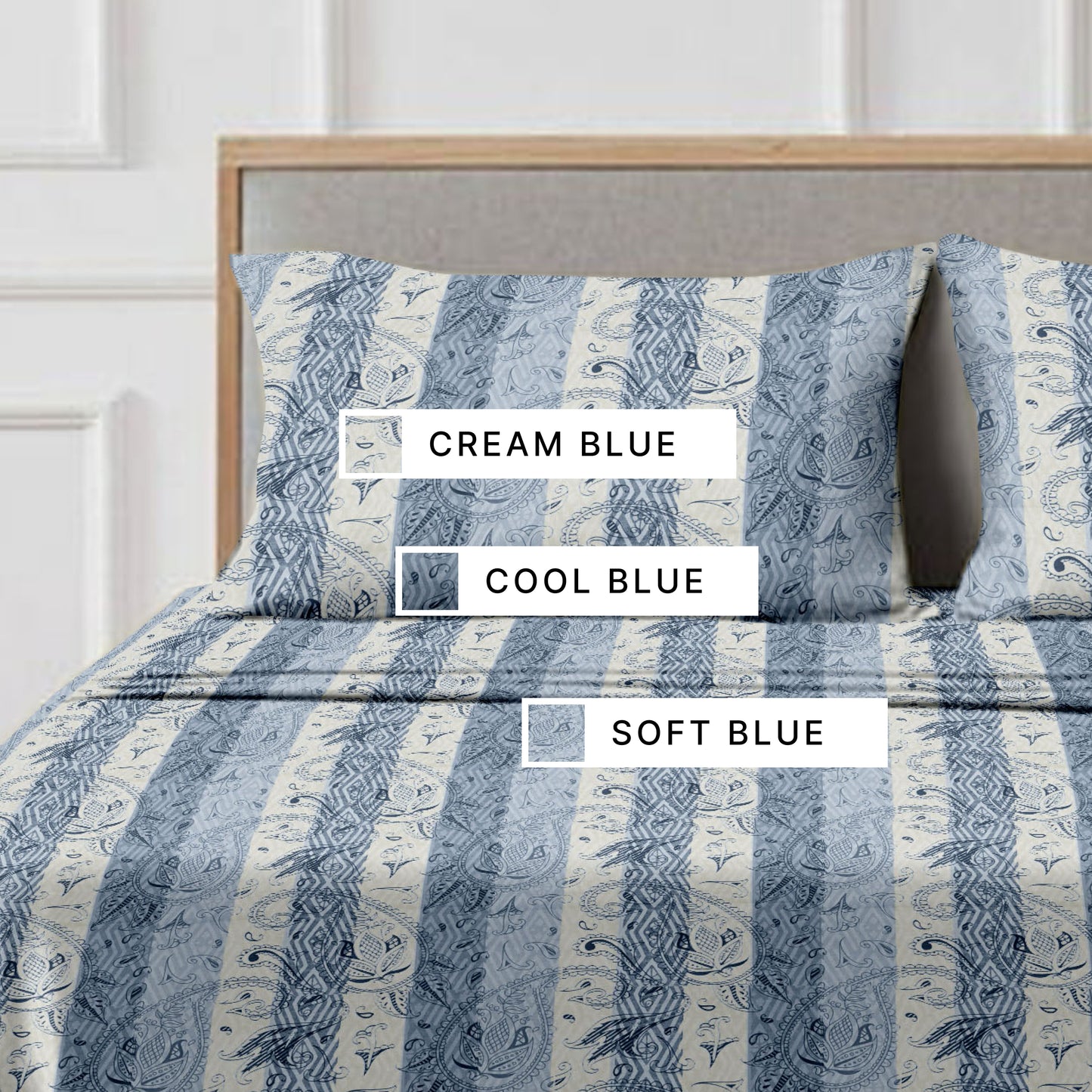 Striped (Blue) The Classic Collection Cotton Queen Size Bedsheet