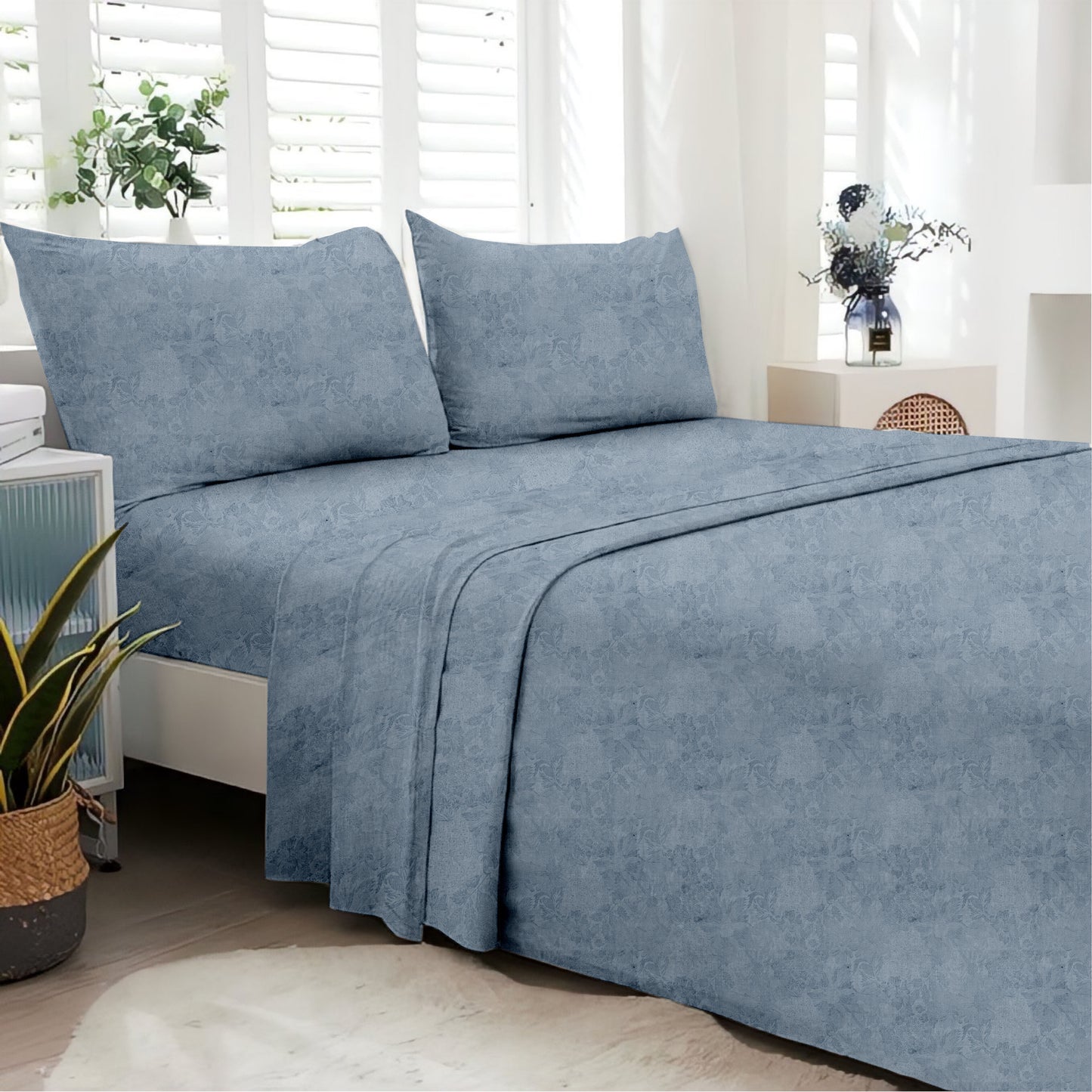 Jacquard Blue Cotton King Size Bedsheet