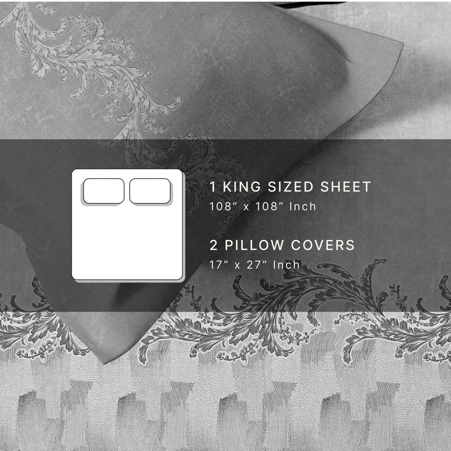 Grace (Grey) The Imperial Collection Cotton King Size Bedsheet