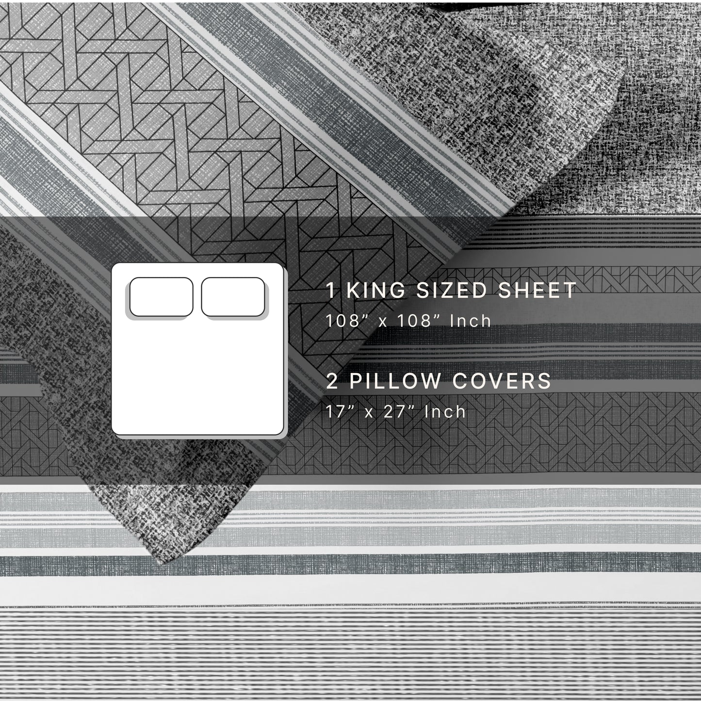 Strata (Grey) The Imperial Collection Cotton King Size Bedsheet