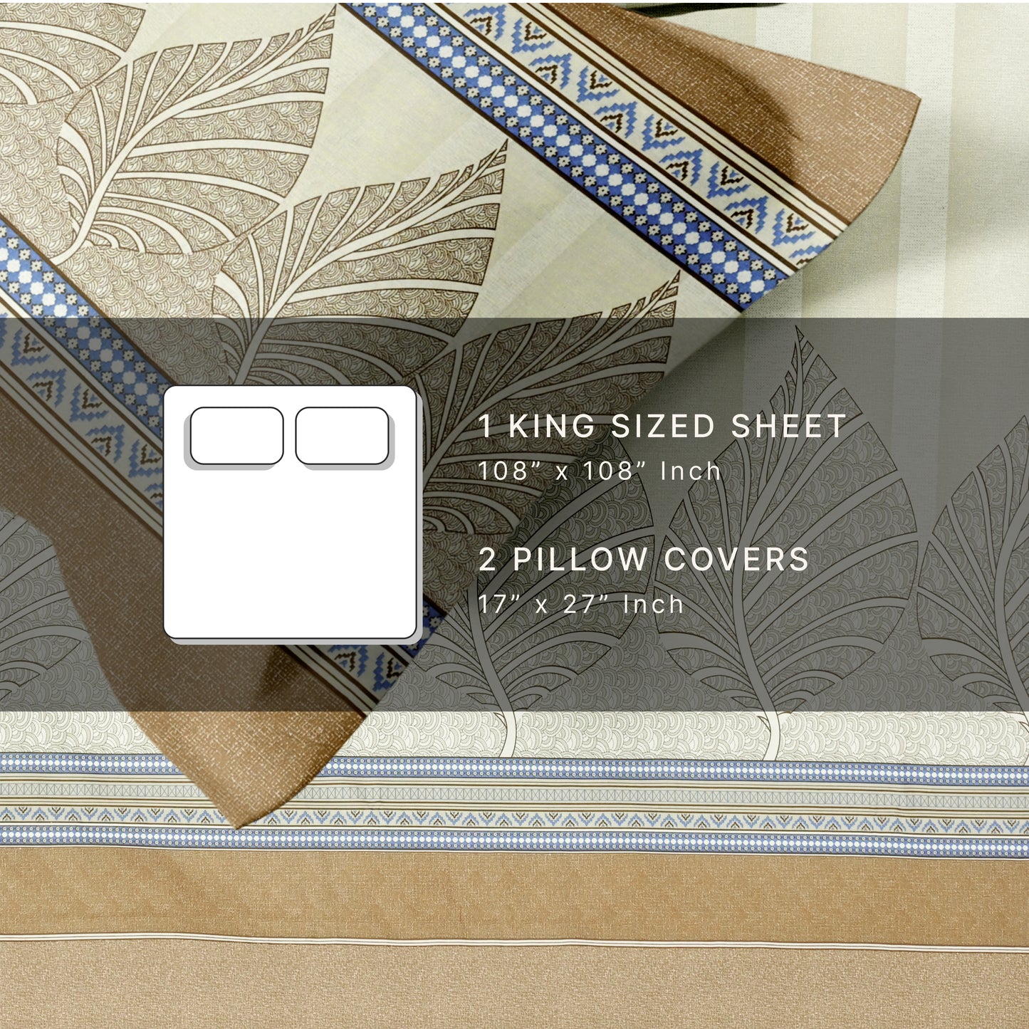 Leafluxe (Golden & Blue) The Imperial Collection Cotton King Size Bedsheet