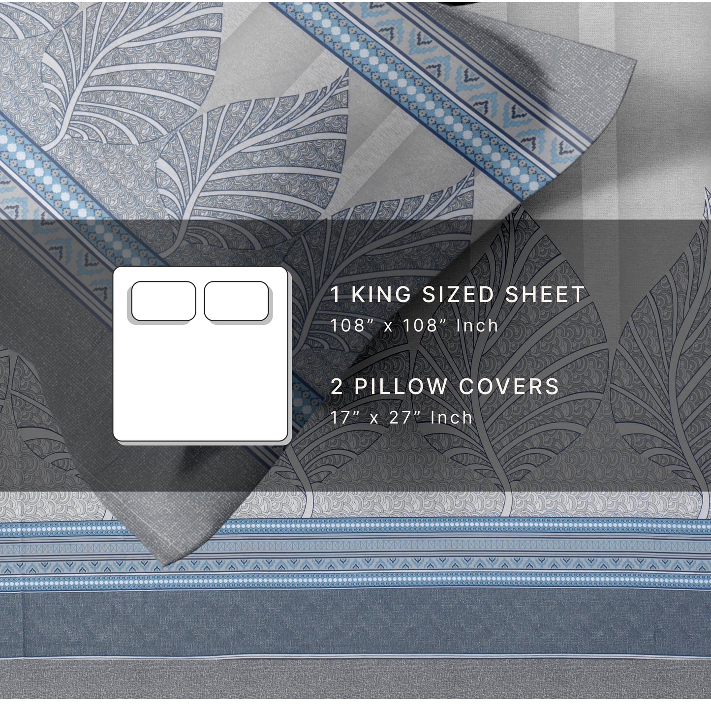 Leafluxe (Blue) The Imperial Collection Cotton King Size Bedsheet