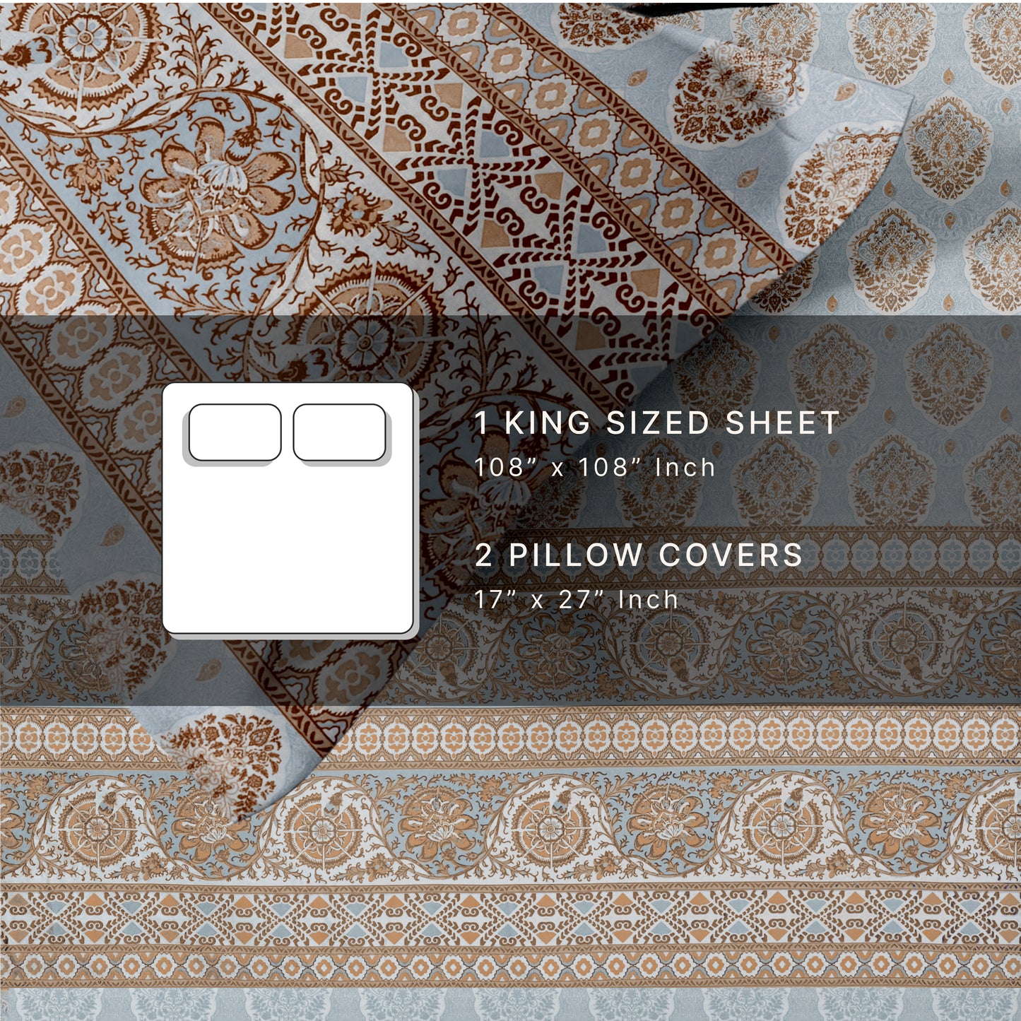 Medallion (Blue) The Imperial Collection Cotton King Size Bedsheet