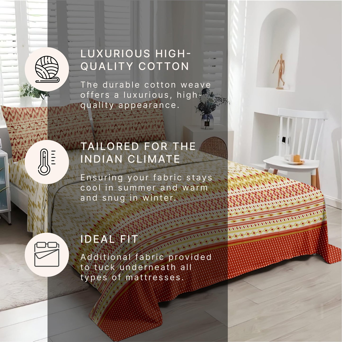 Timeless (Orange) The Royal Lux Collection Cotton King Size Bedsheet